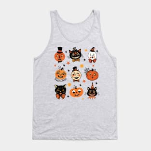 Vintage Halloween Folk Art Retro Pumpkins and Cats Tank Top